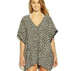 NEW! Leopard Print Pom Pom Trim Kaftan Cover Up